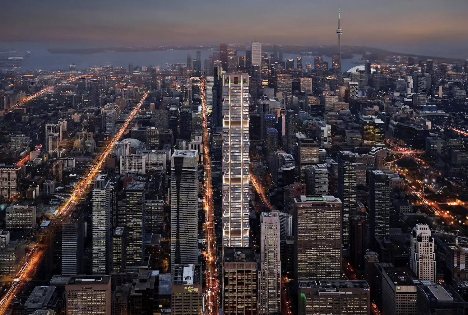 Aerial view of Toronto at dusk - The One